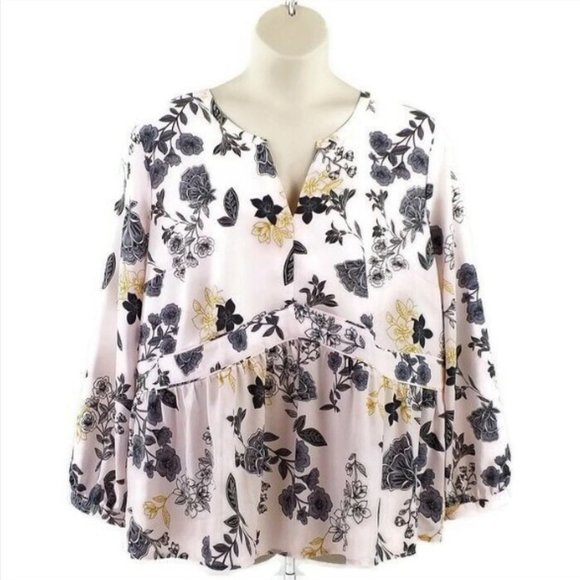 Loft Plus Pink Floral Print Long Sleeve Semi Sheer Blouse Womens Size 22 - Picture 3 of 16